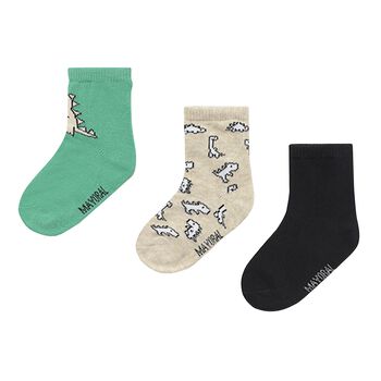 Baby Boys Green, Beige & Black Dino Print Socks ( 3-Pack )