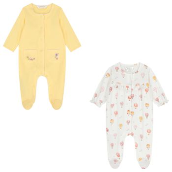 Baby Girls White & Yellow Hot Air Balloon Babygrow ( 2-Pack )