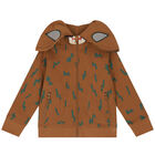 Boys Brown Bear Hooded Zip Up Top, 1, hi-res