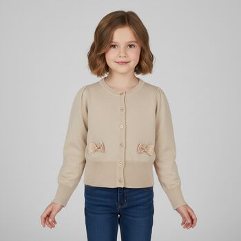 Girls Gold Bow Cardigan