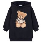 Girls Black Fleece Hooded Dress, 1, hi-res