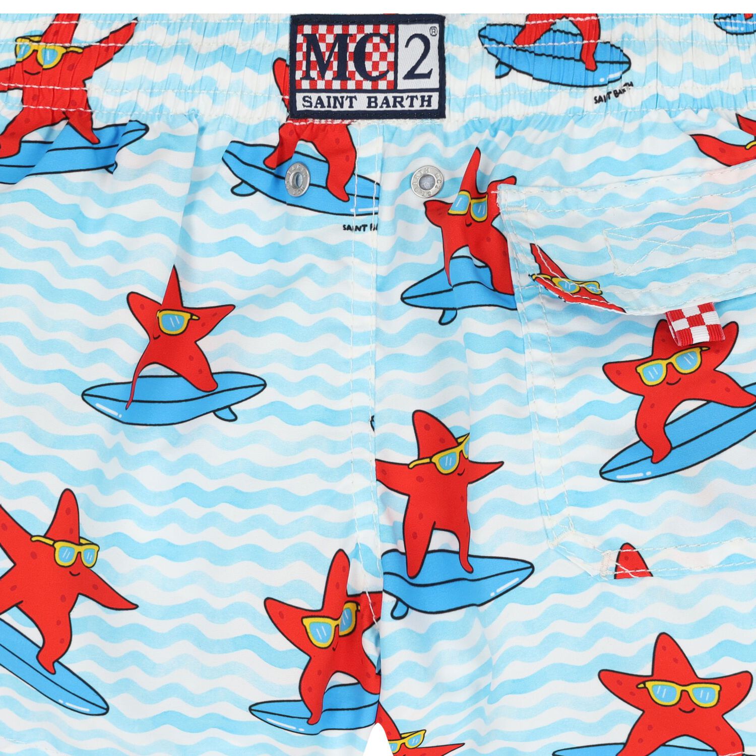 Boys Blue & White Star Fish Swim Shorts, 1, hi-res