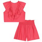 Girls Red Ruffled Shorts Set, 1, hi-res