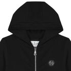 Boys Black Logo Hooded Zip Up Top, 1, hi-res