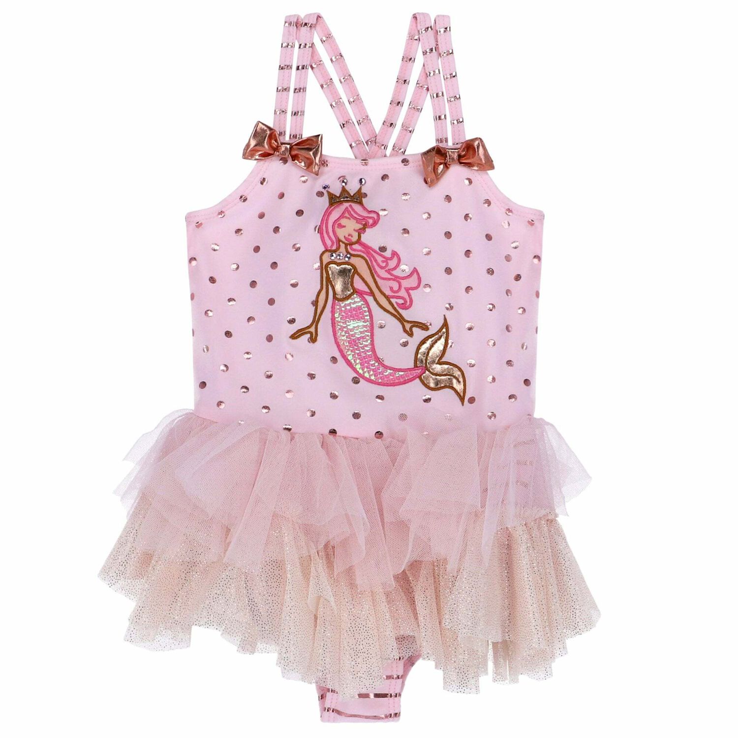 طقم سباحة بناتي مطرز باللون الزهري, 1, hi-res