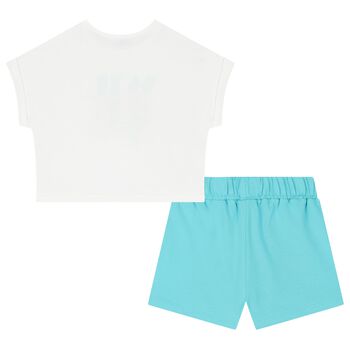 Girls White & Aqua Bird Shorts Set