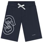 Boys Navy Blue Logo Shorts, 2, hi-res
