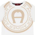 طقم شورت للاولاد بالشعار باللون الأبيض والبيج , 1, hi-res