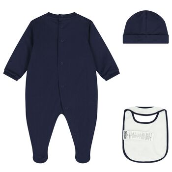 Navy Blue Teddy Bear Logo Babygrow Gift Set