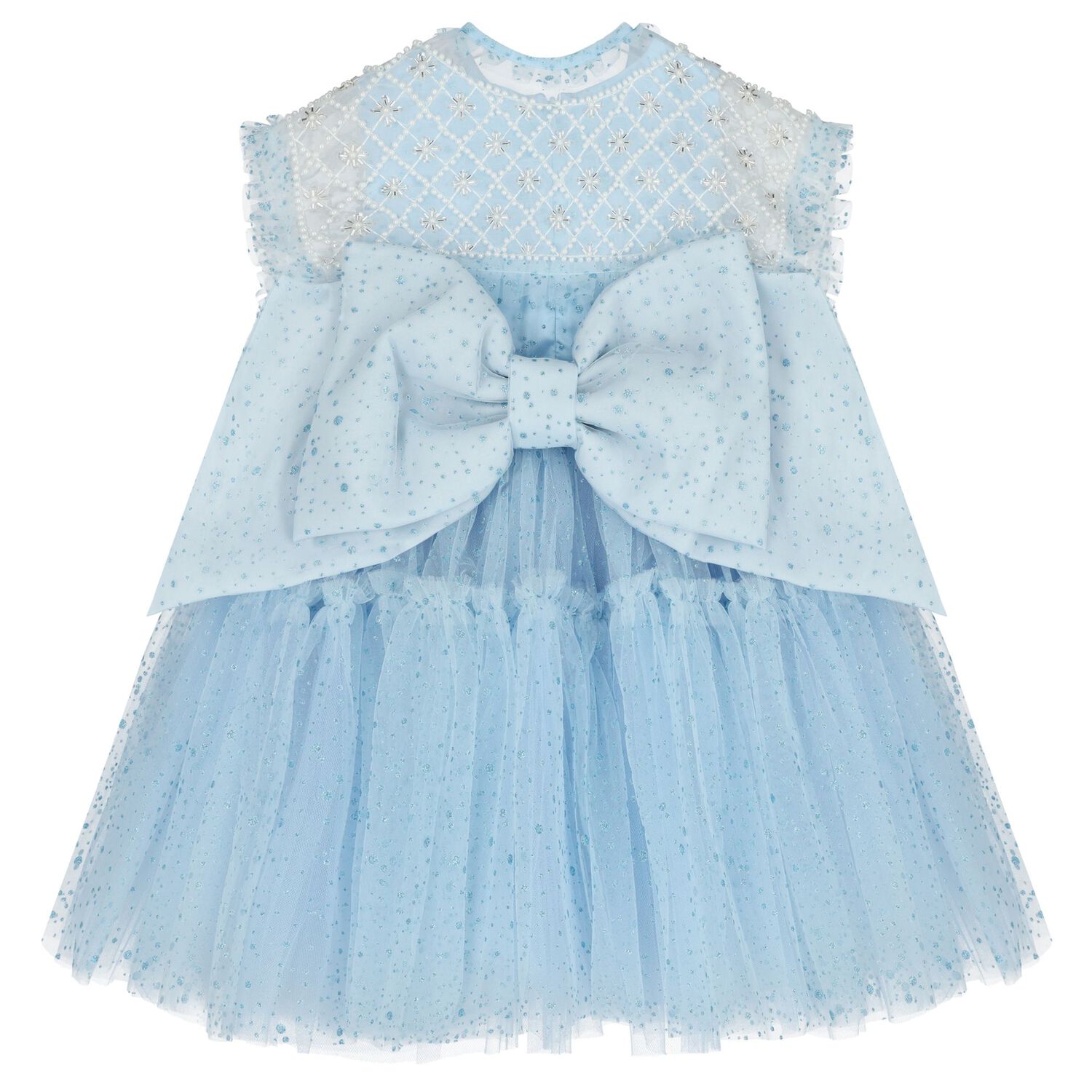 Girls Blue Embellished Tulle Dress, 1, hi-res