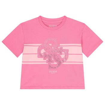 Girls Pink Embellished Logo T-Shirt