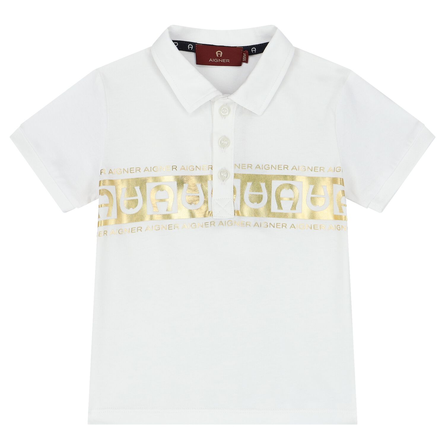 Younger Boys White & Gold Logo Polo Shirt, 1, hi-res