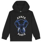 Boys Black Elephant Logo Hooded Top, 1, hi-res