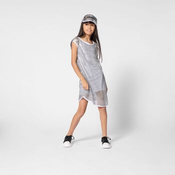 طقم فستان بنات باللون الذهبي والأبيض