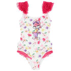 Girls White Floral & Bunny Swimsuit, 1, hi-res