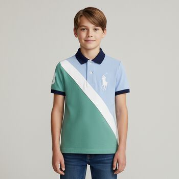 Boys Blue & Green Logo Polo Shirt