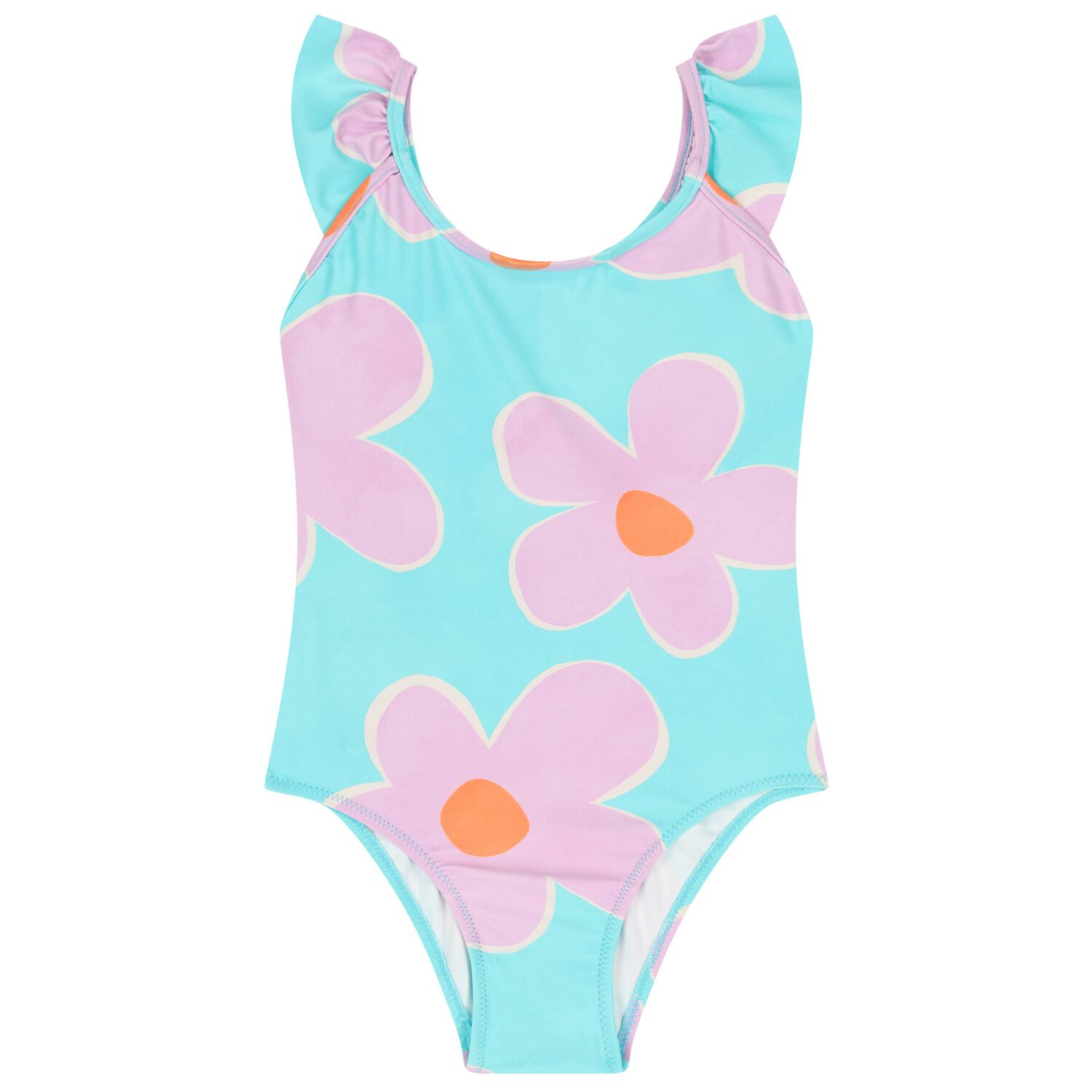 Girls Blue & Purple Floral Swimsuit, 1, hi-res
