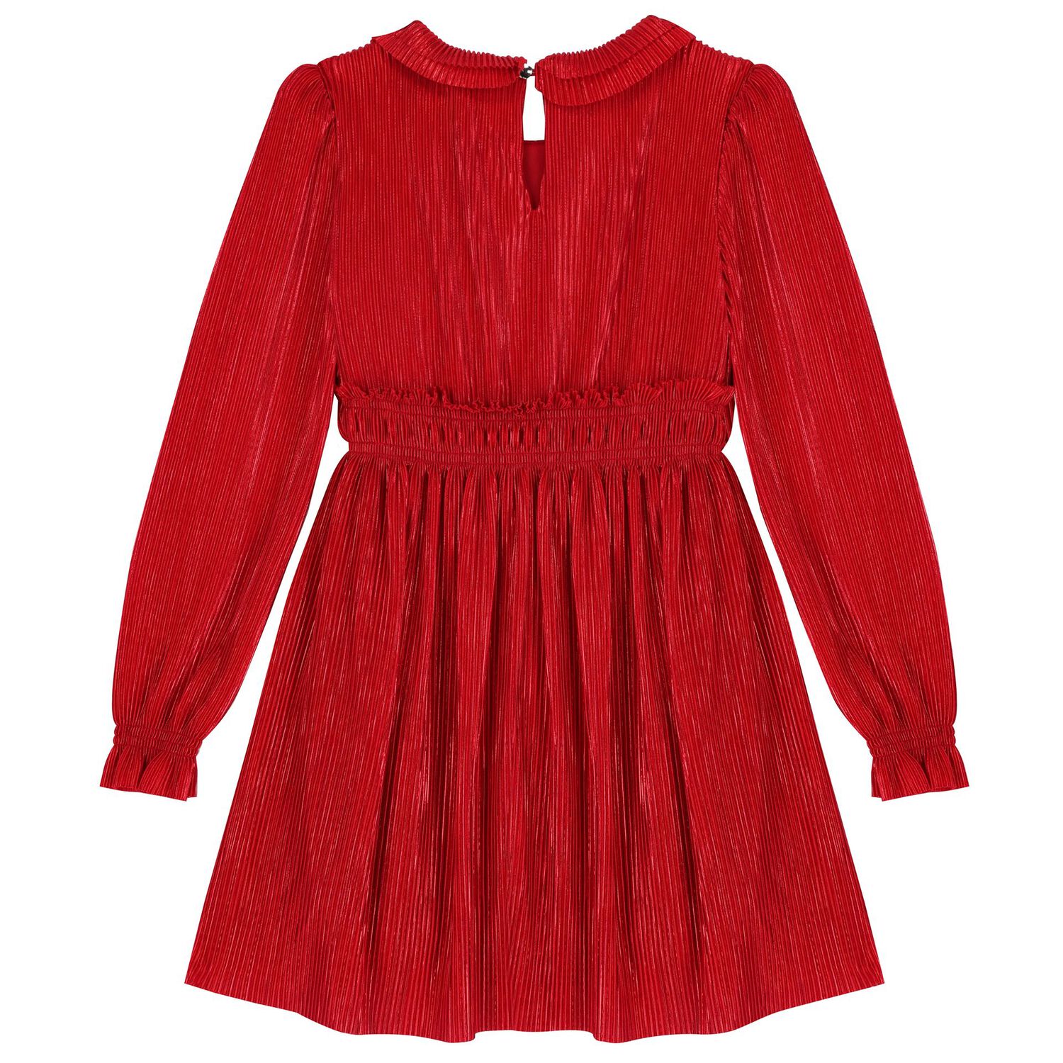 Girls Red Ruffle Plissé Dress , 1, hi-res