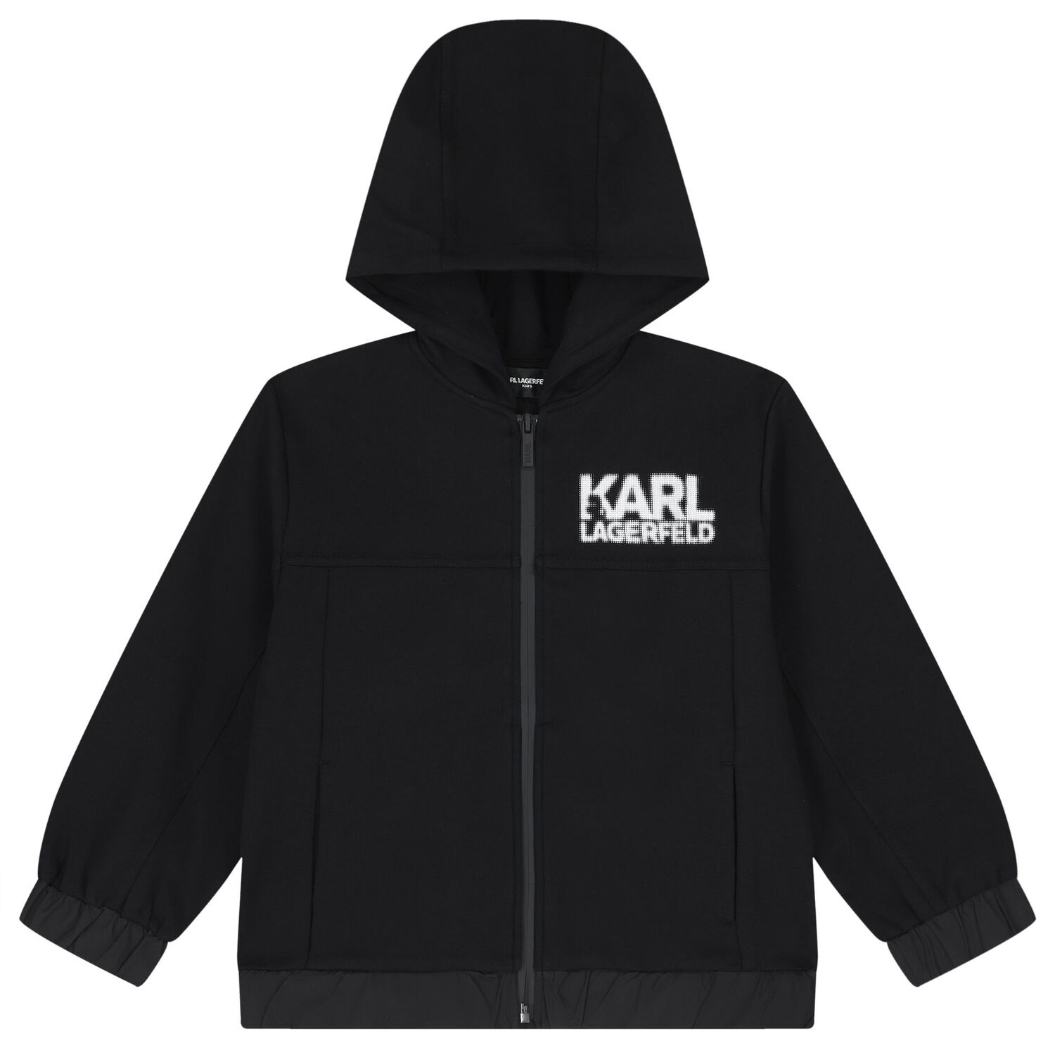 Boys Black Logo Hooded Zip Up Top, 1, hi-res