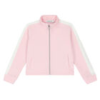 Girls Pink & White Logo Zip Up Top, 1, hi-res