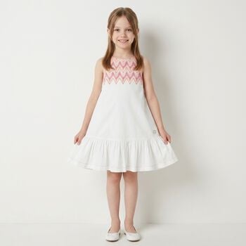 Girls White & Pink Zigzag Dress