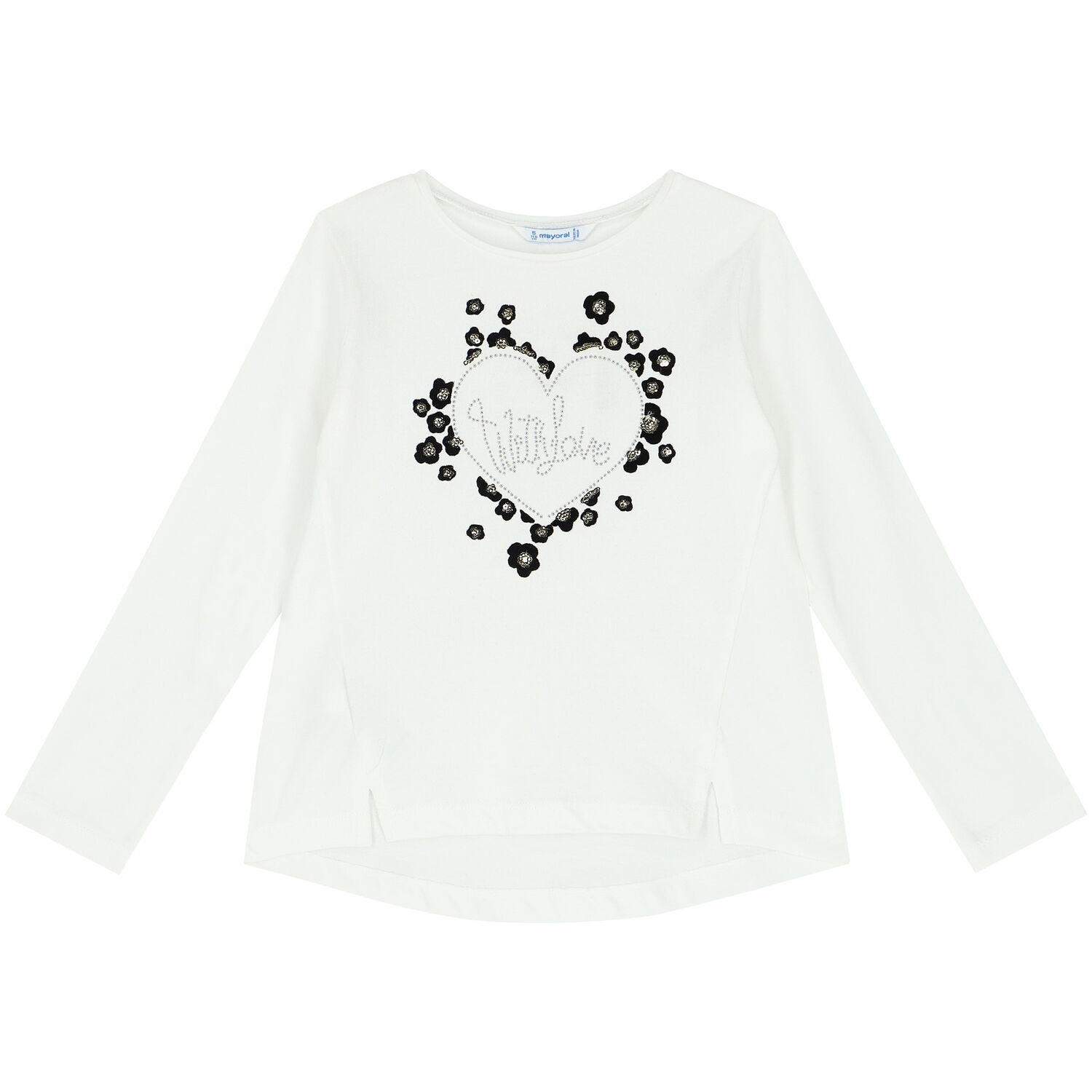 Girls Ivory Heart Long Sleeve Top, 1, hi-res image number null