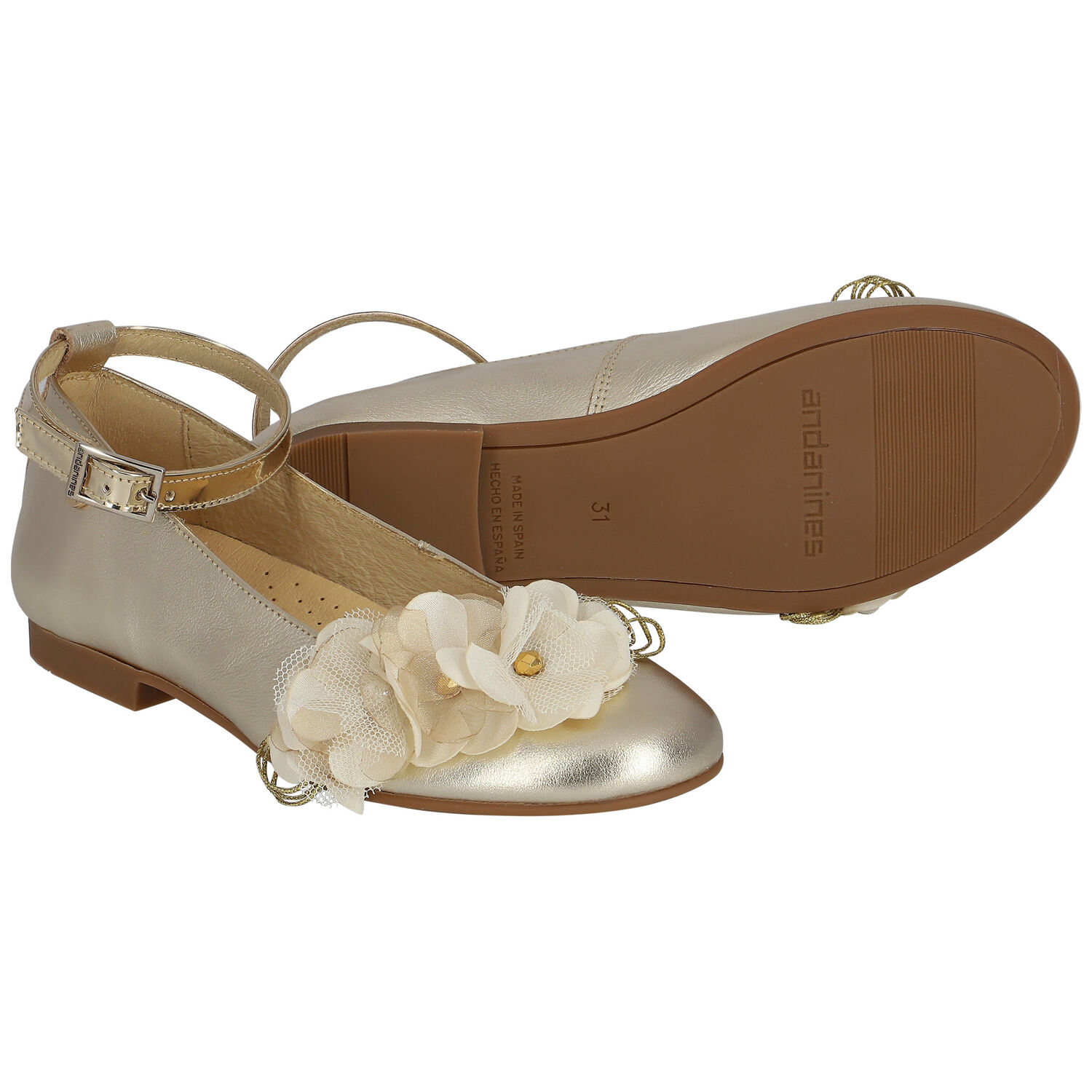 Girls Gold Floral Ballerina Shoes, 1, hi-res image number null