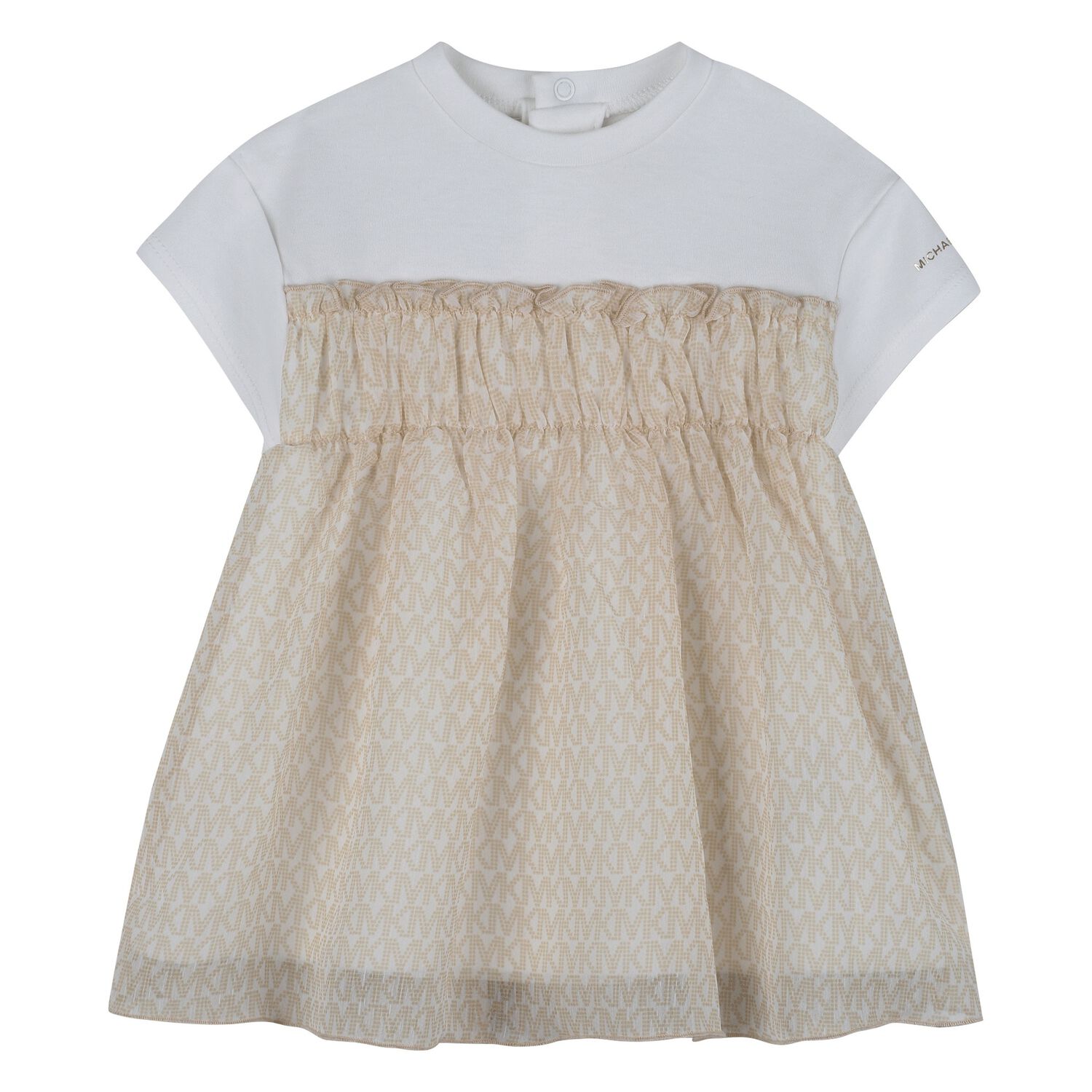 Younger Girls White & Beige Logo Dress, 1, hi-res