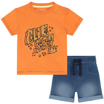 Younger Boys Orange & Blue Logo Shorts Set