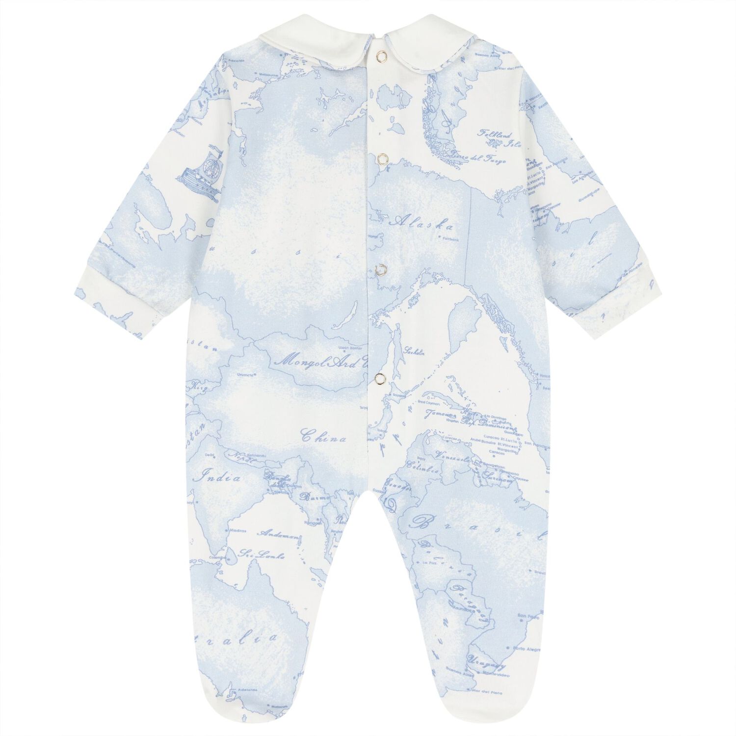 Baby Boys Ivory & Blue Geo Map Babygrow Gift Set, 4, hi-res