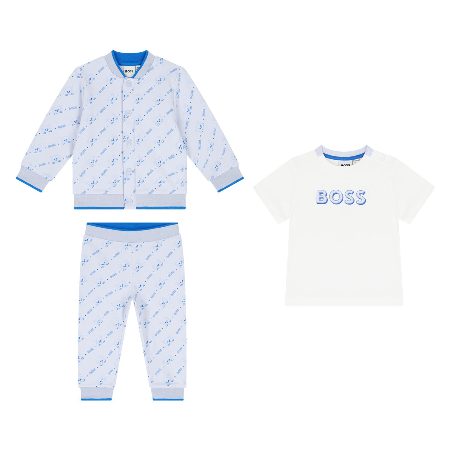 Baby Boys Blue & White Logo Tracksuit Set, 1, hi-res