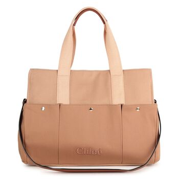 حقيبة تغيير حفاضات الأطفال من القماش باللون البيج