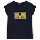 Girls Navy Blue Logo T-shirt, 1, hi-res
