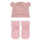Baby Girls Pink Bear Hat & Socks Set, 3, hi-res