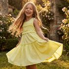 Girls Yellow Poplin Ruffle Dress, 2, hi-res