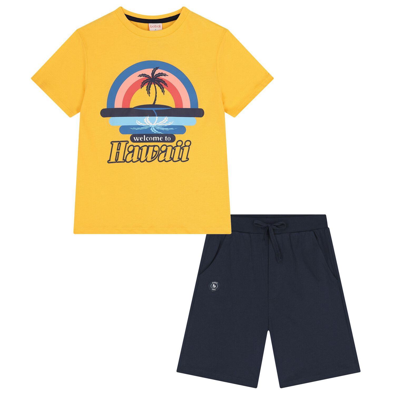 Boys Yellow & Navy Blue Shorts Set, 1, hi-res