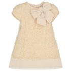 Girls Beige Bow Ruffled Tulle Dress, 1, hi-res