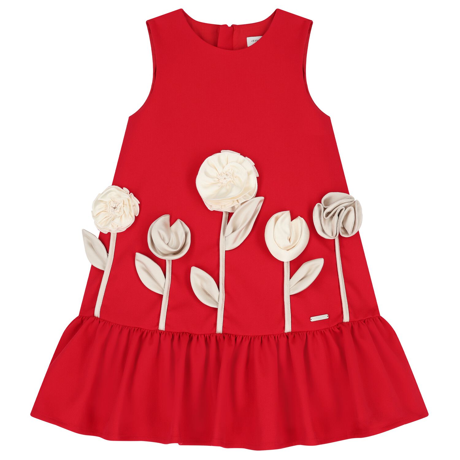 فستان بنات مزين بزهور باللون الاحمر , 1, hi-res