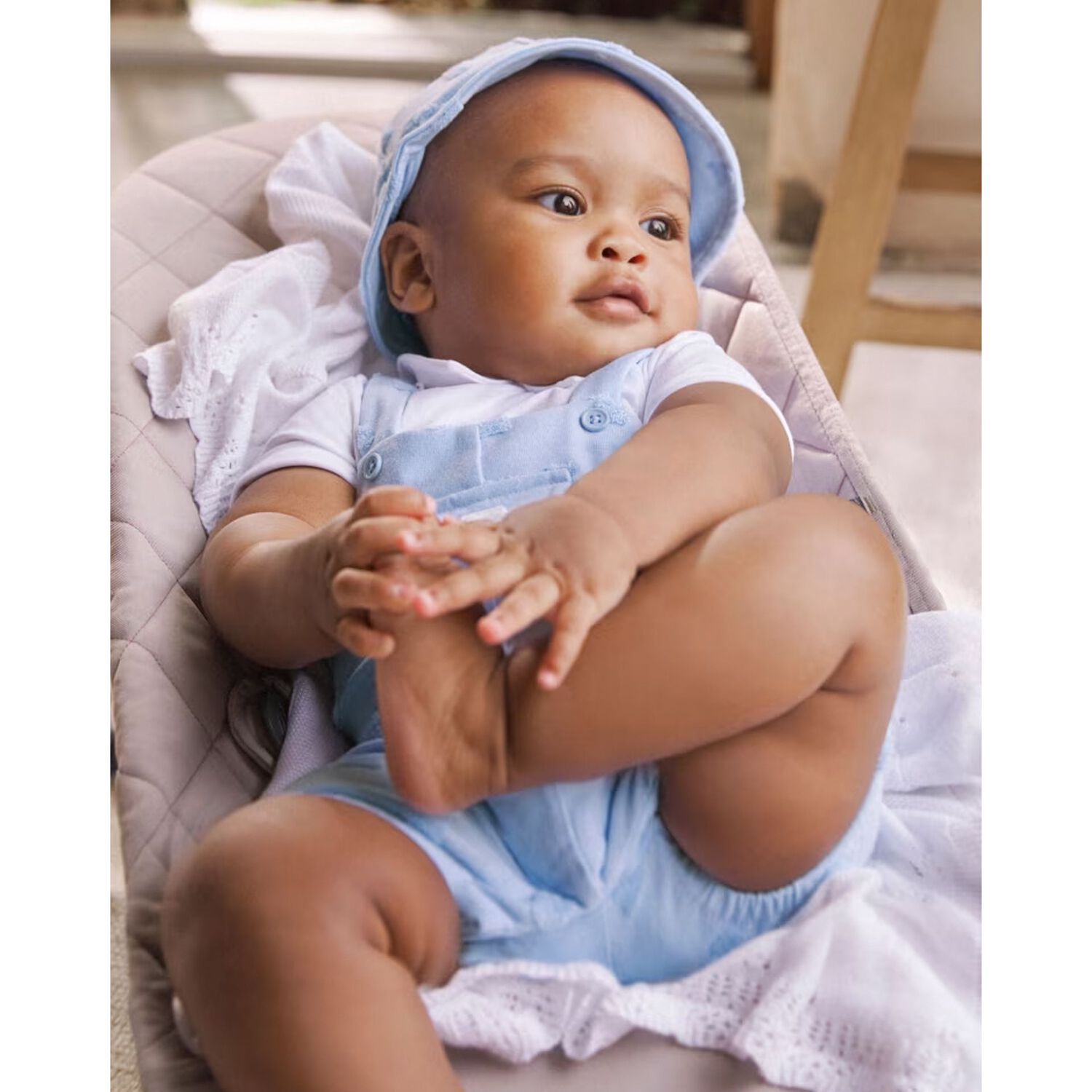 طقم بنطال وقبعة باللونين الأزرق والأبيض للأولاد الصغار, 2, hi-res