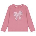 Girls Pink Bow Long Sleeve Top, 2, hi-res