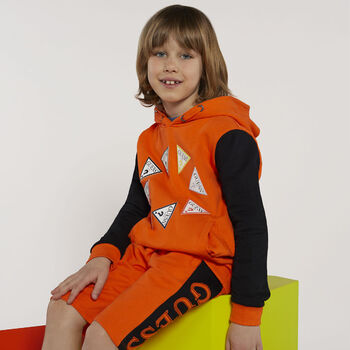 Boys Orange & Black Logo Shorts