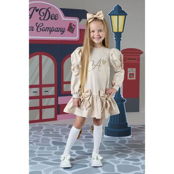 Girls Gold Logo Bow Dress