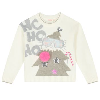 Girls Ivory & Gold Festive Christmas Tree Jumper