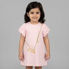 Younger Girls Pink Bag Logo Dress, 2, hi-res