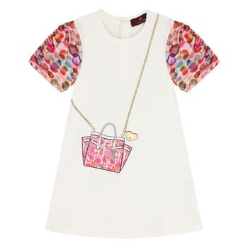 فستان بنات بطبعه حقيبه كروس باللون العاجى 