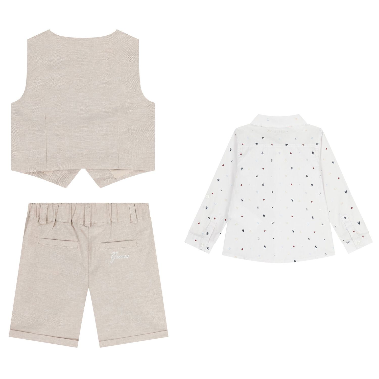 Baby Boys Beige & White Shorts Set, 1, hi-res