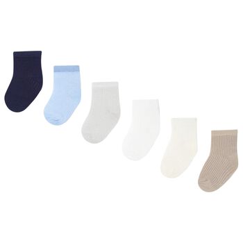 Baby Boys Blue, White & Beige Socks (6 Pack)