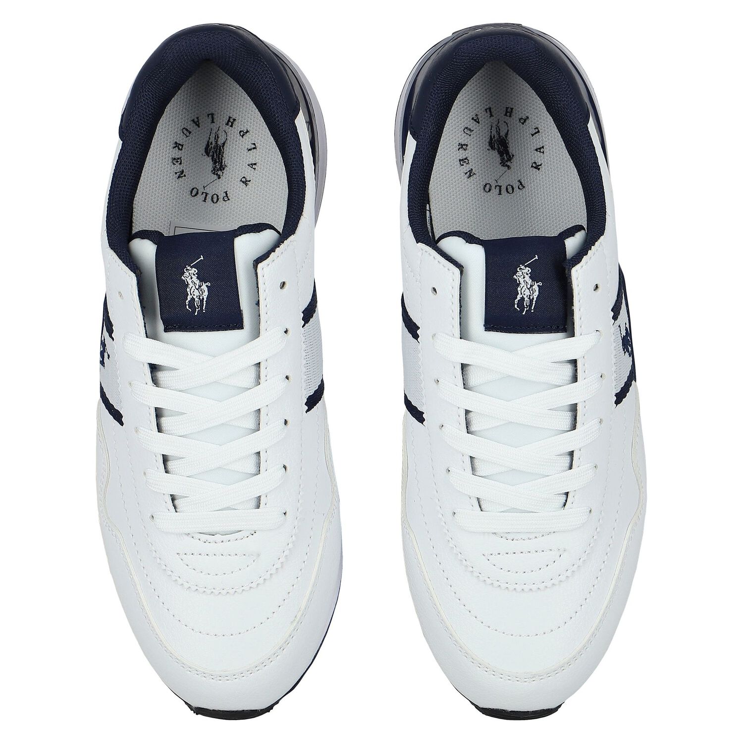 Boys White & Navy Blue Logo Trainers, 1, hi-res