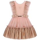 Girls Pink Tulle Ruffled Dress, 1, hi-res