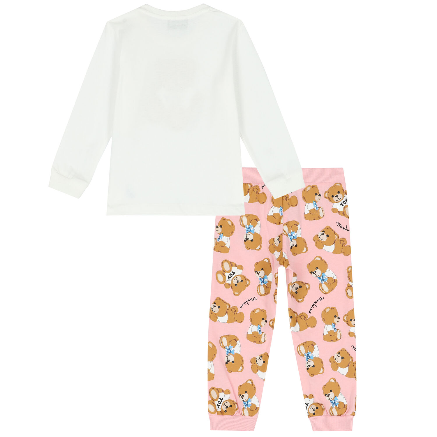 Ivory & Pink Teddy Logo Trousers Set, 2, hi-res